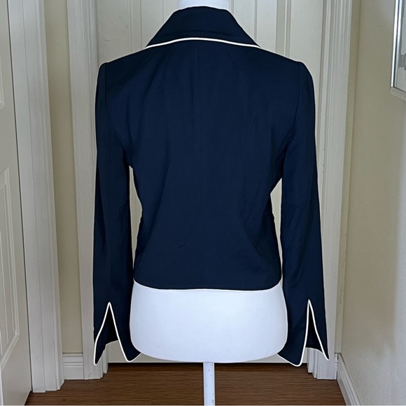 FRAME Women’s Cropped Double Breasted Blazer Navy White Size 0 Nautical Preppy - Picture 6 of 11